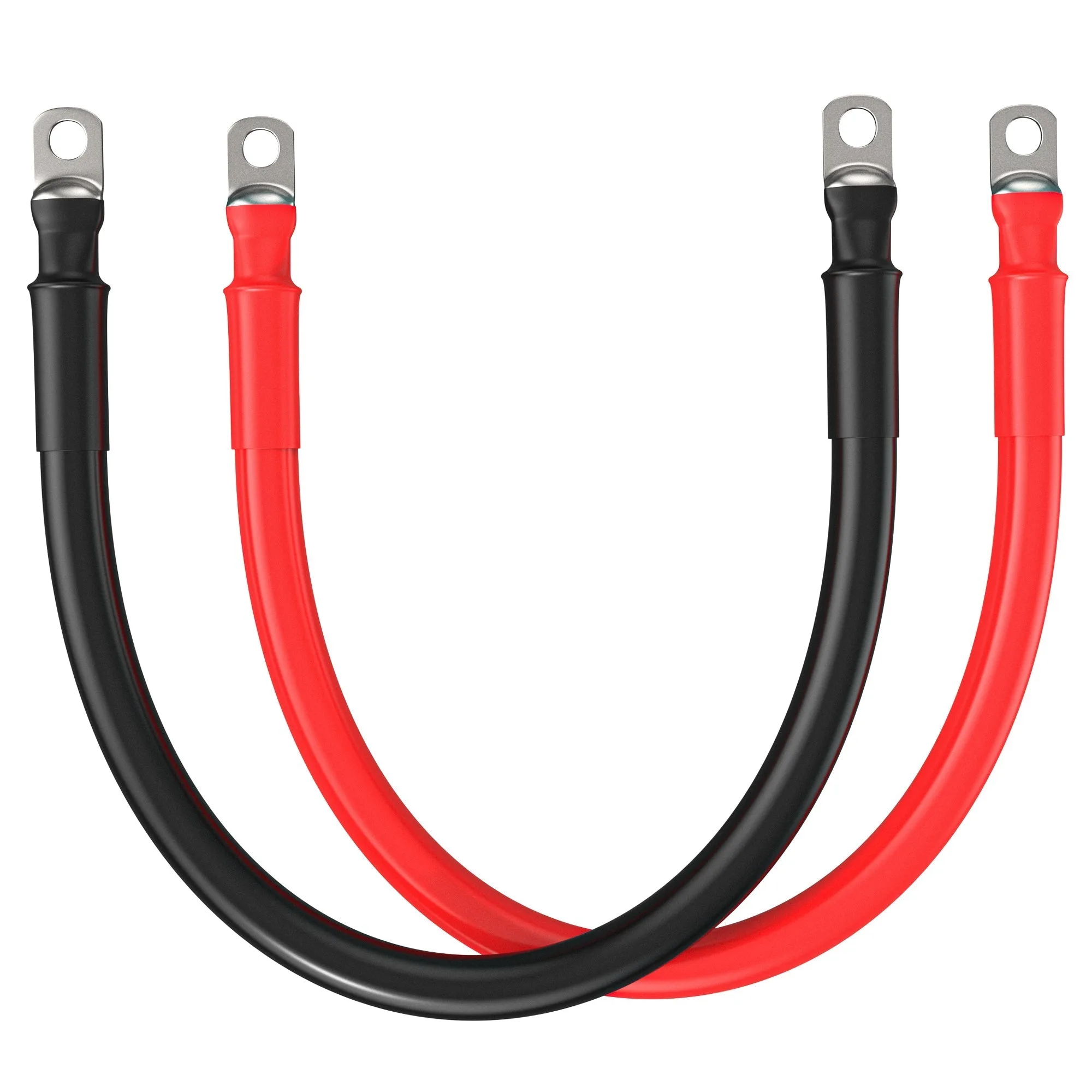 2/0 Gauge 3/8" Battery Cables | Pair of 2/0 AWG Red and Black Pure Copper Inverter Battery Cables with 3/8" Lugs | Choose Cable Length: 1ft, 2ft, 3ft, 4ft, 5ft, 6ft