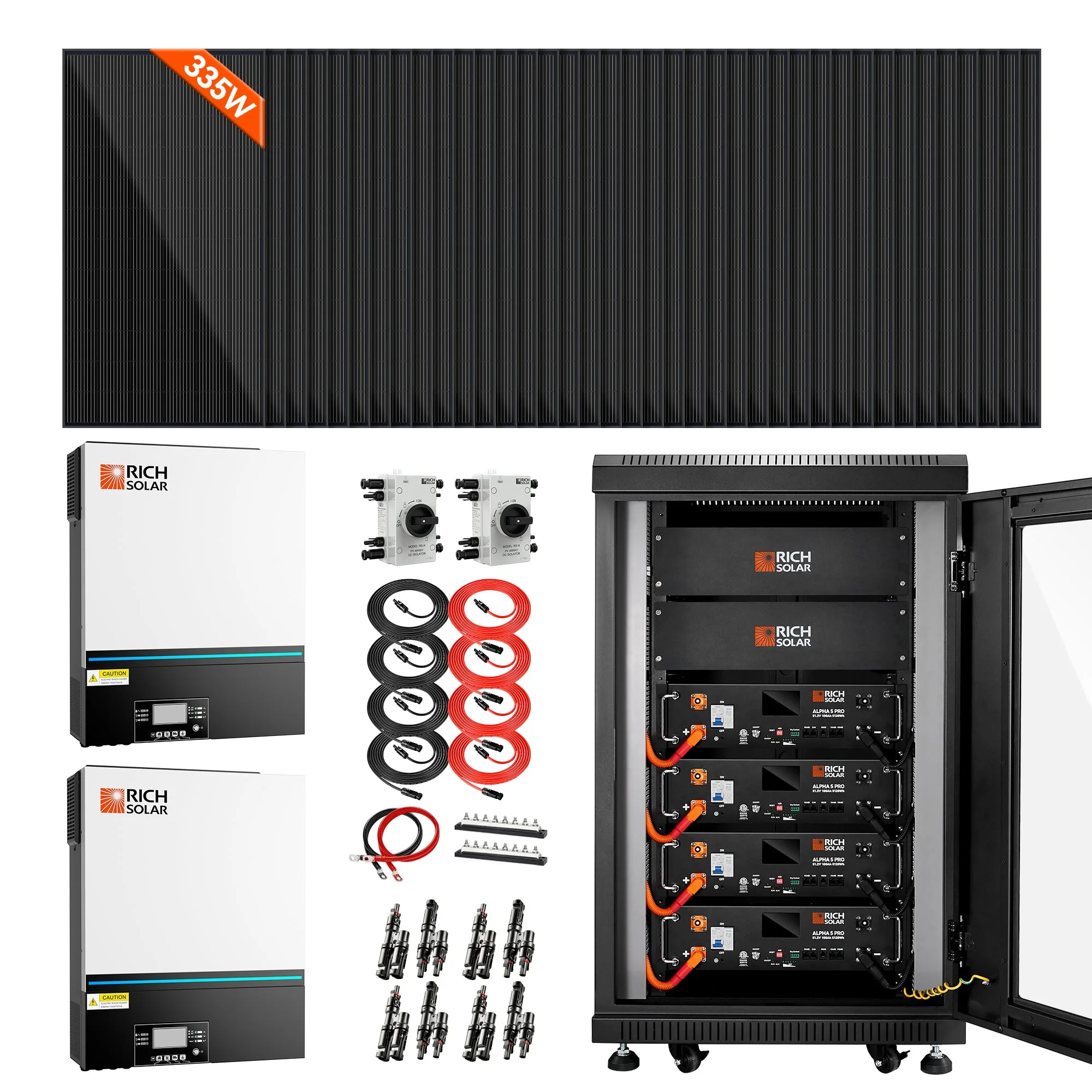 Complete Off-Grid Solar Kit | 38 x MEGA 335 Solar Panels | 13,000W 120/240V Output | 48VDC