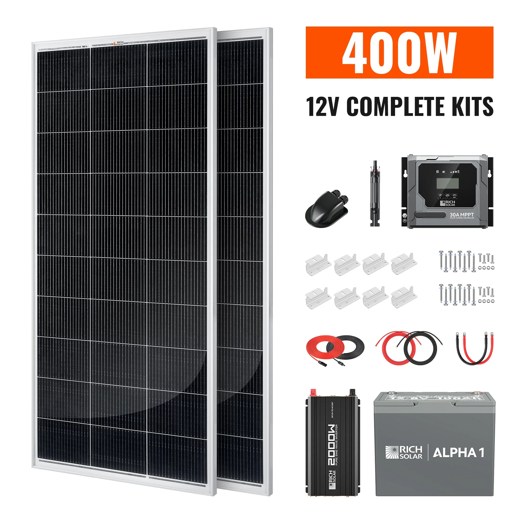 Complete 400W Solar Kit with Battery & Inverter | Off-Grid Solar Power System for RVs, Vans, Cabins & Backup Power | Complete Energy Solution
