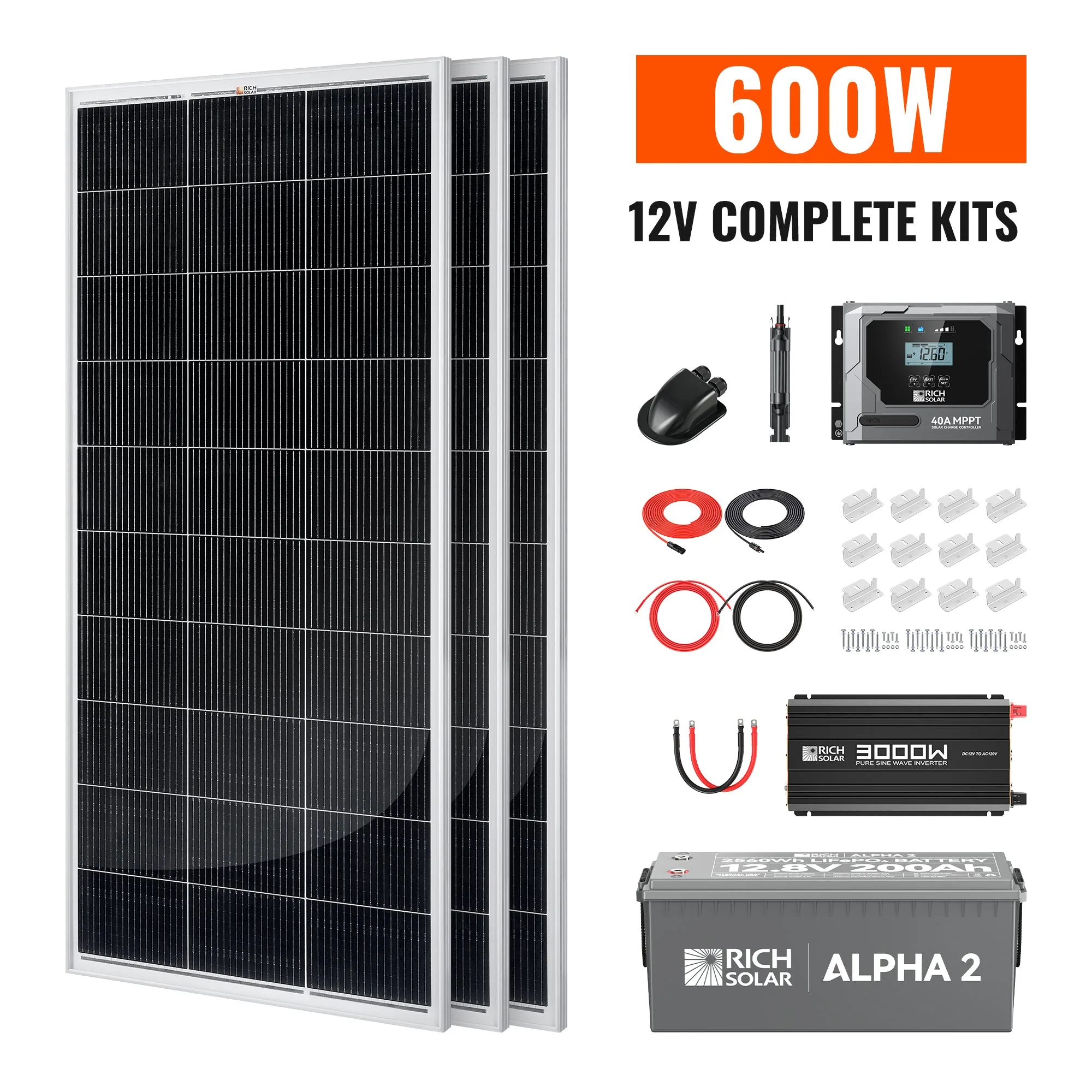 Complete 600W Solar Kit with Battery & Inverter | Off-Grid Solar Power System for RVs, Vans, Cabins & Backup Power | Complete Energy Solution