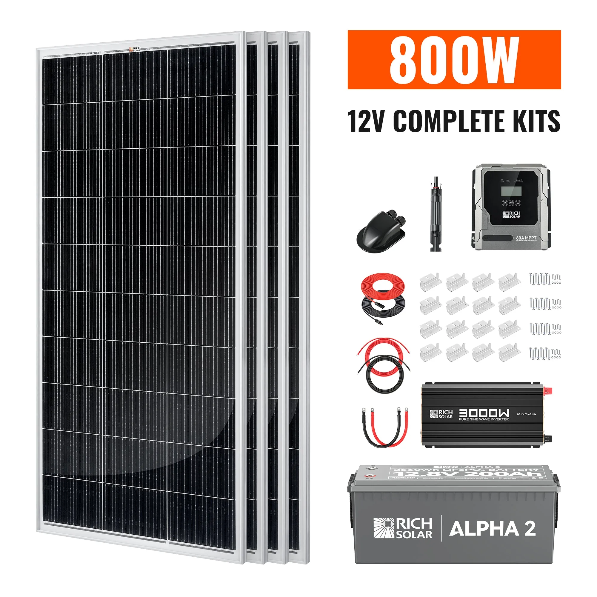 Complete 800W Solar Kit with Battery & Inverter | Off-Grid Solar Power System for RVs, Vans, Cabins & Backup Power | Complete Energy Solution