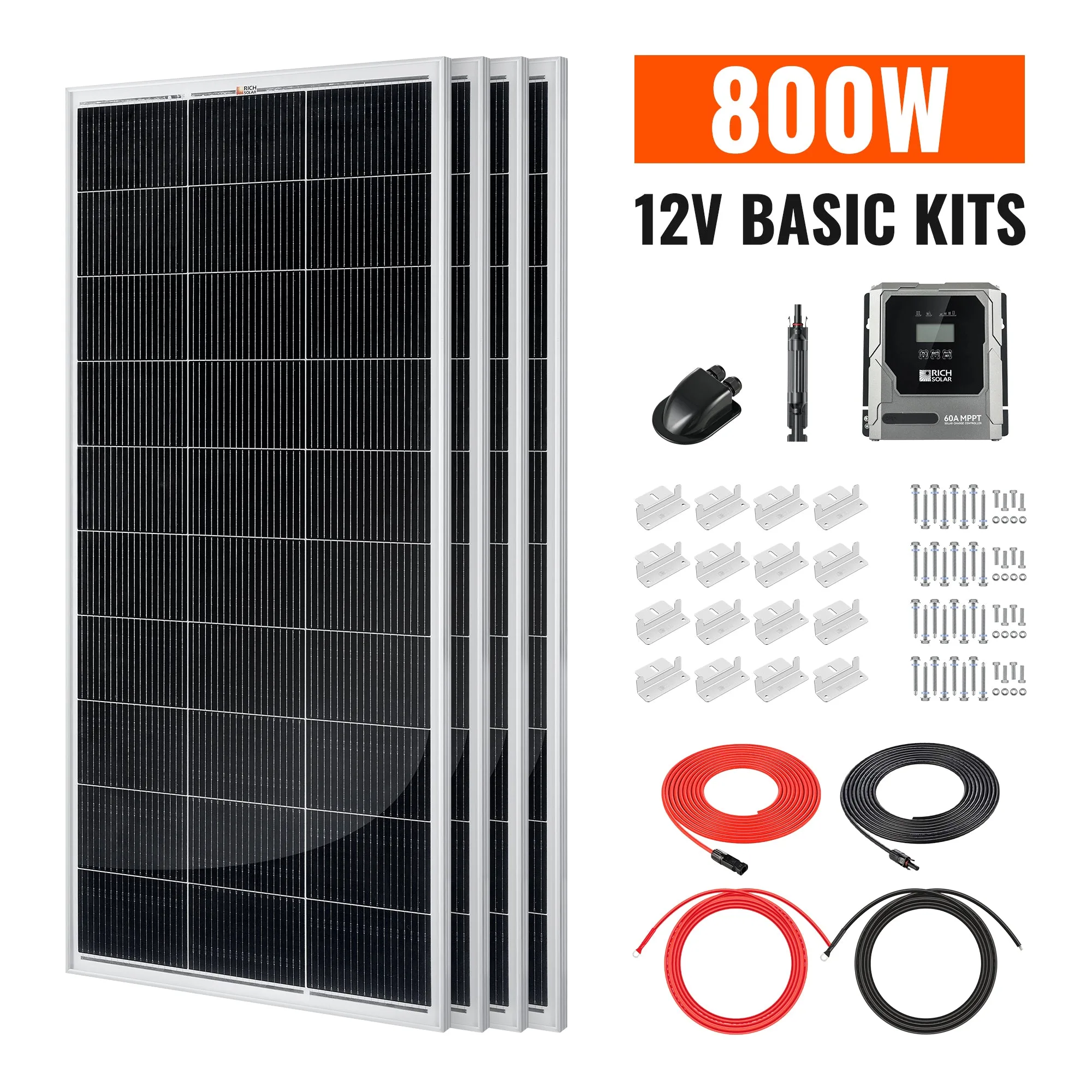 Basic 800 Watt Solar Kit | Solar Panel & Charge Controller Kit for RVs, Vans & Off-Grid Applications | Expandable Solar Charging