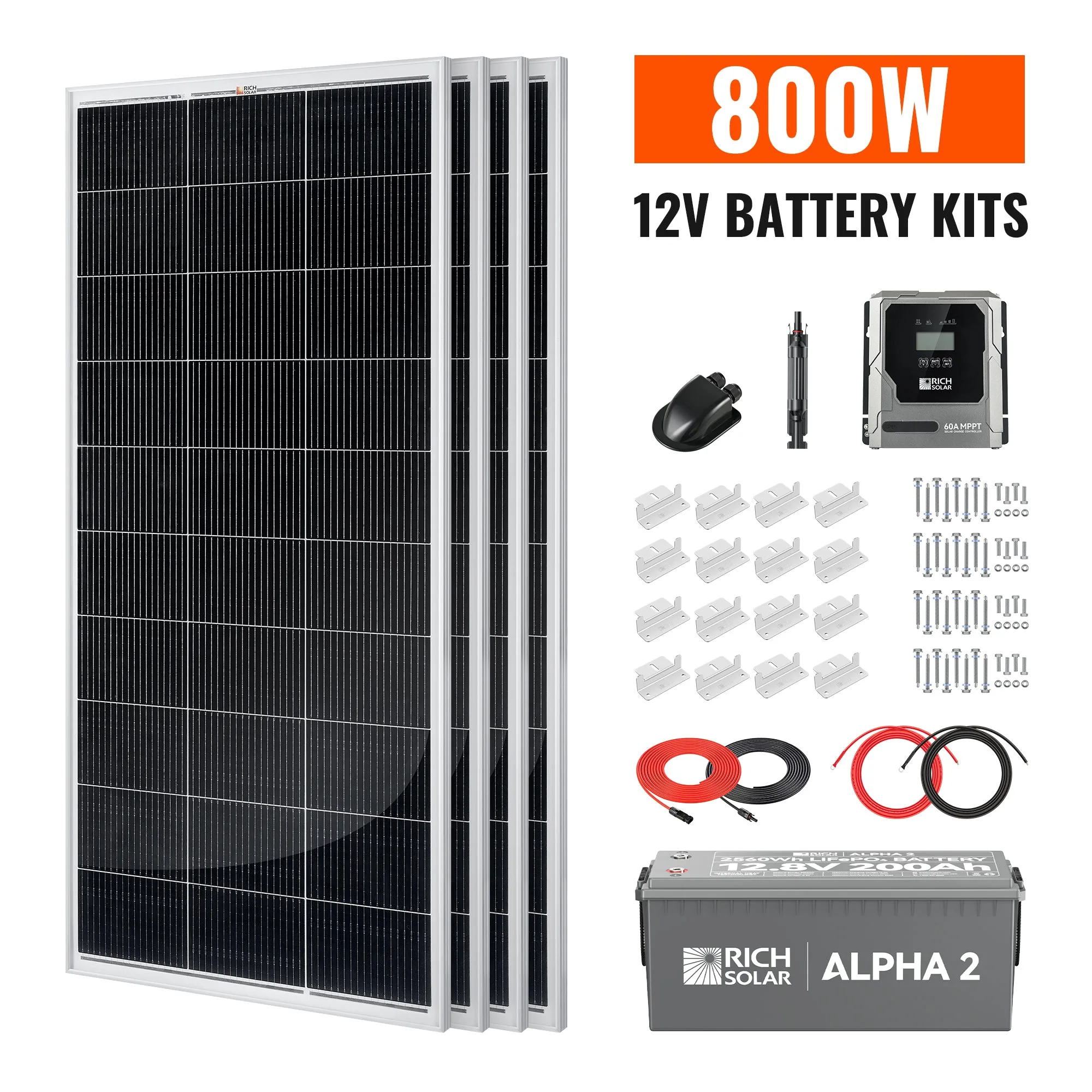 800W Solar Kit with Battery | Solar + Energy Storage Kit for RVs, Vans & Off-Grid Applications | Expandable Solar Power