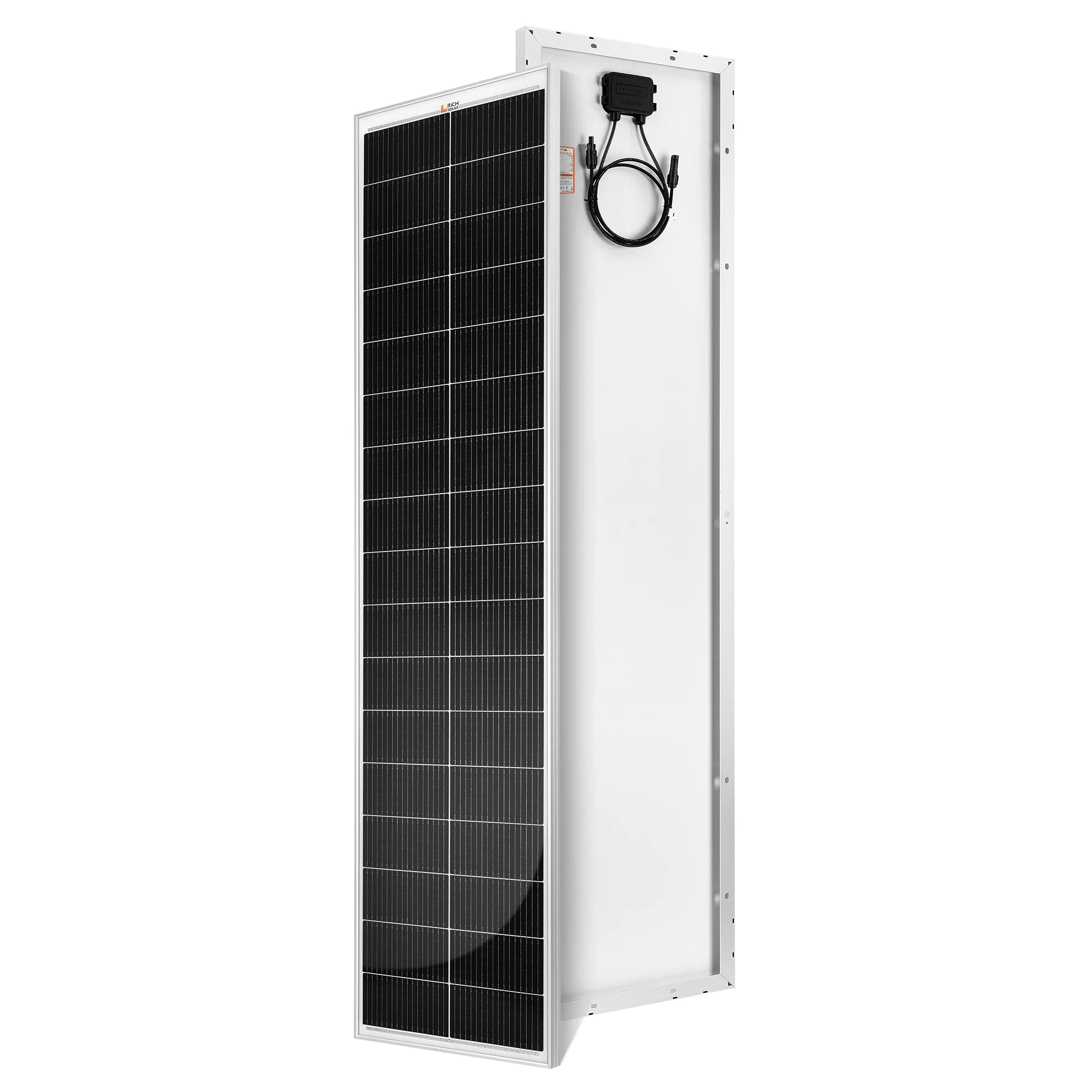 MEGA 130 SLIM | 130 Watt Slim Solar Panel | Compact 12V Narrow Panel for Vans, Campers, Boats  | 25-Year Output Warranty | UL Certified