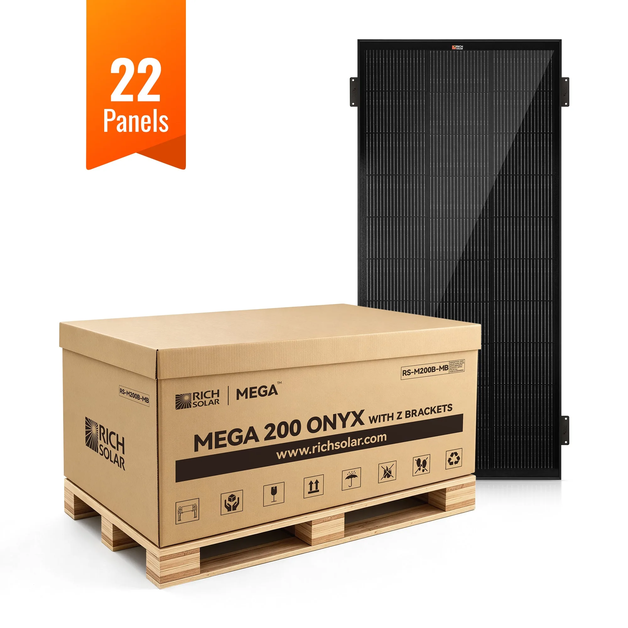 MEGA 200  ONYX WITH 3/4" Z BRACKETS | 12V 200W Solar Panel for RV, Boat, Cabins | 25.3% Efficiency, 25-Year Warranty | Pallet Orders Only (22/44/66 PCS)